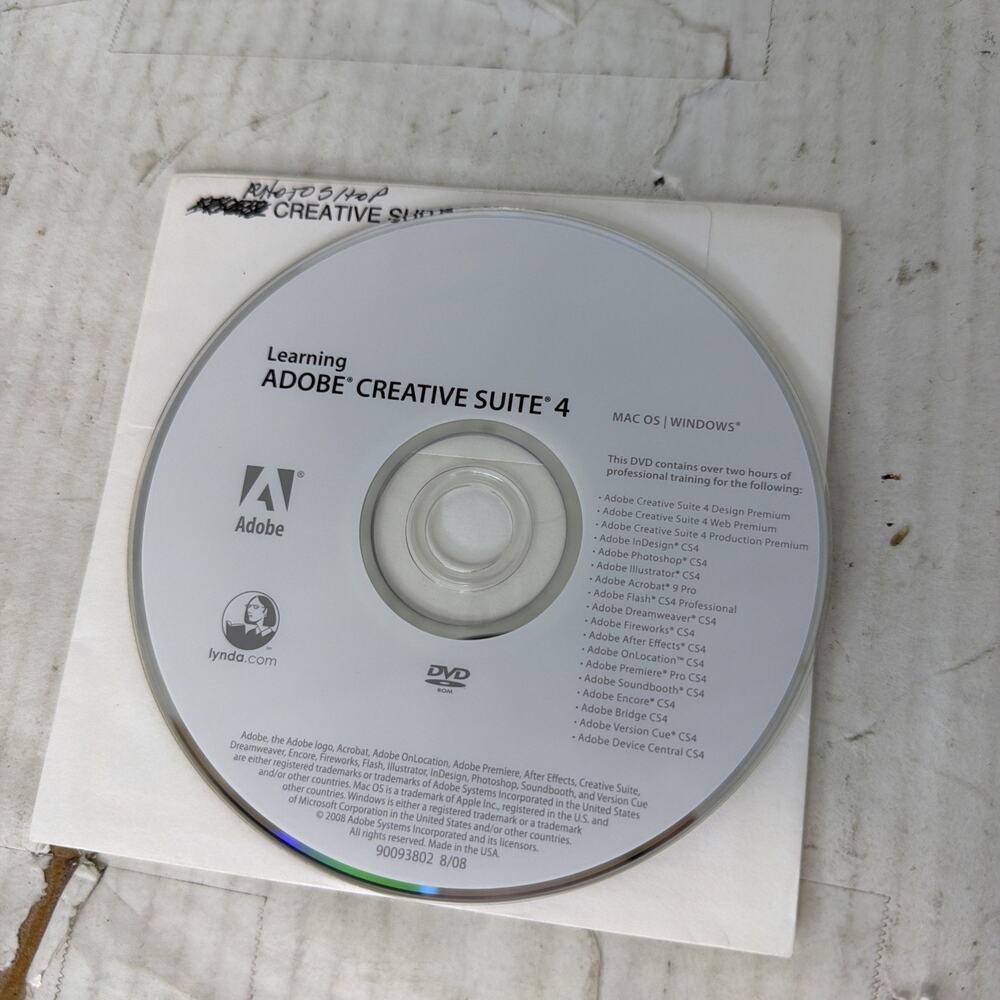 Adobe Photoshop Mac OS Learning Creative Suite DVD CS4 Disc Only